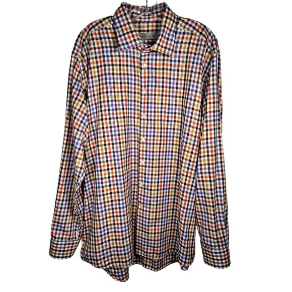 Etro Other - ETRO Men's Multicolor Gingham Plaid Cotton Button Up Shirt Retro Slim 46 XXL